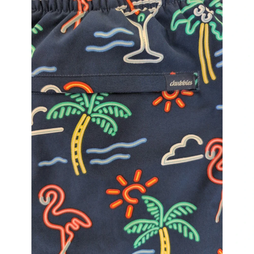 Chubbies Mens Neon Flamingo Palm Tree Swim Trunks Navy Blue XL 5.5 Inseam